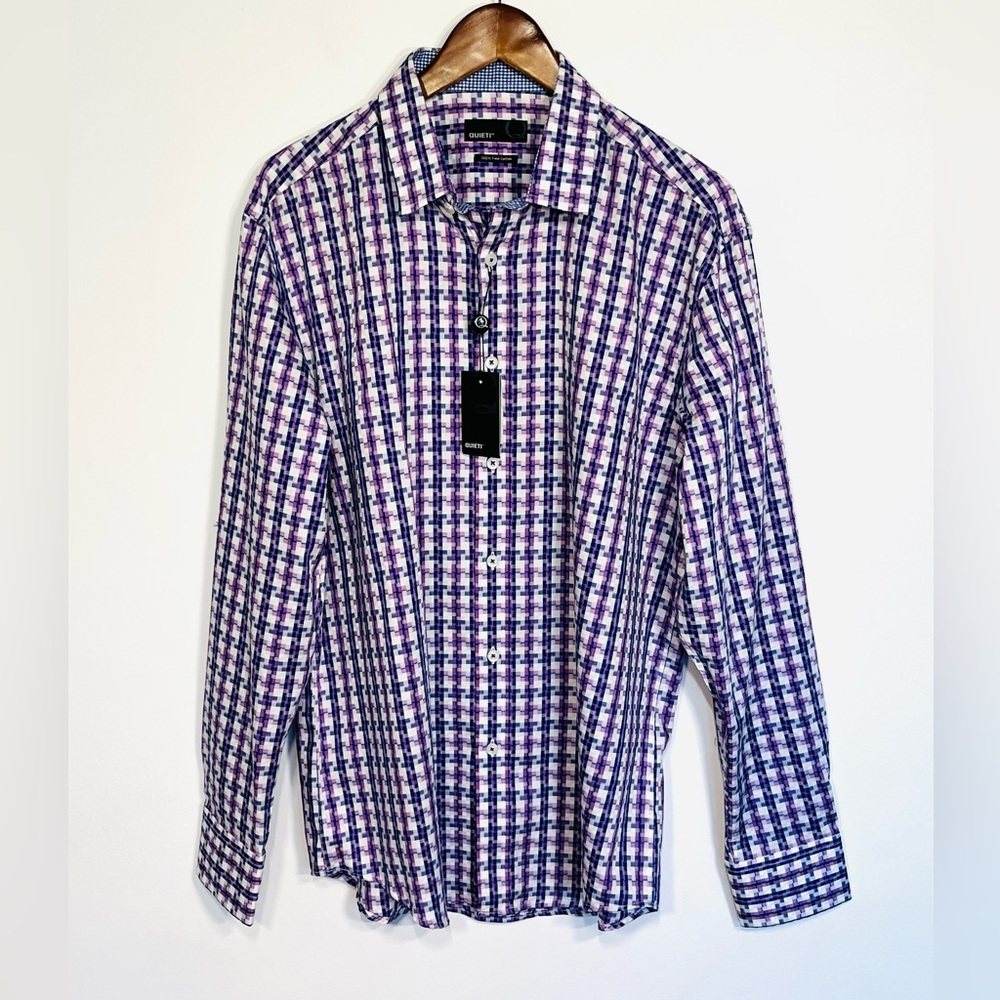 Men’s Quieti fine cotton geometric print button down shirt geometric print large